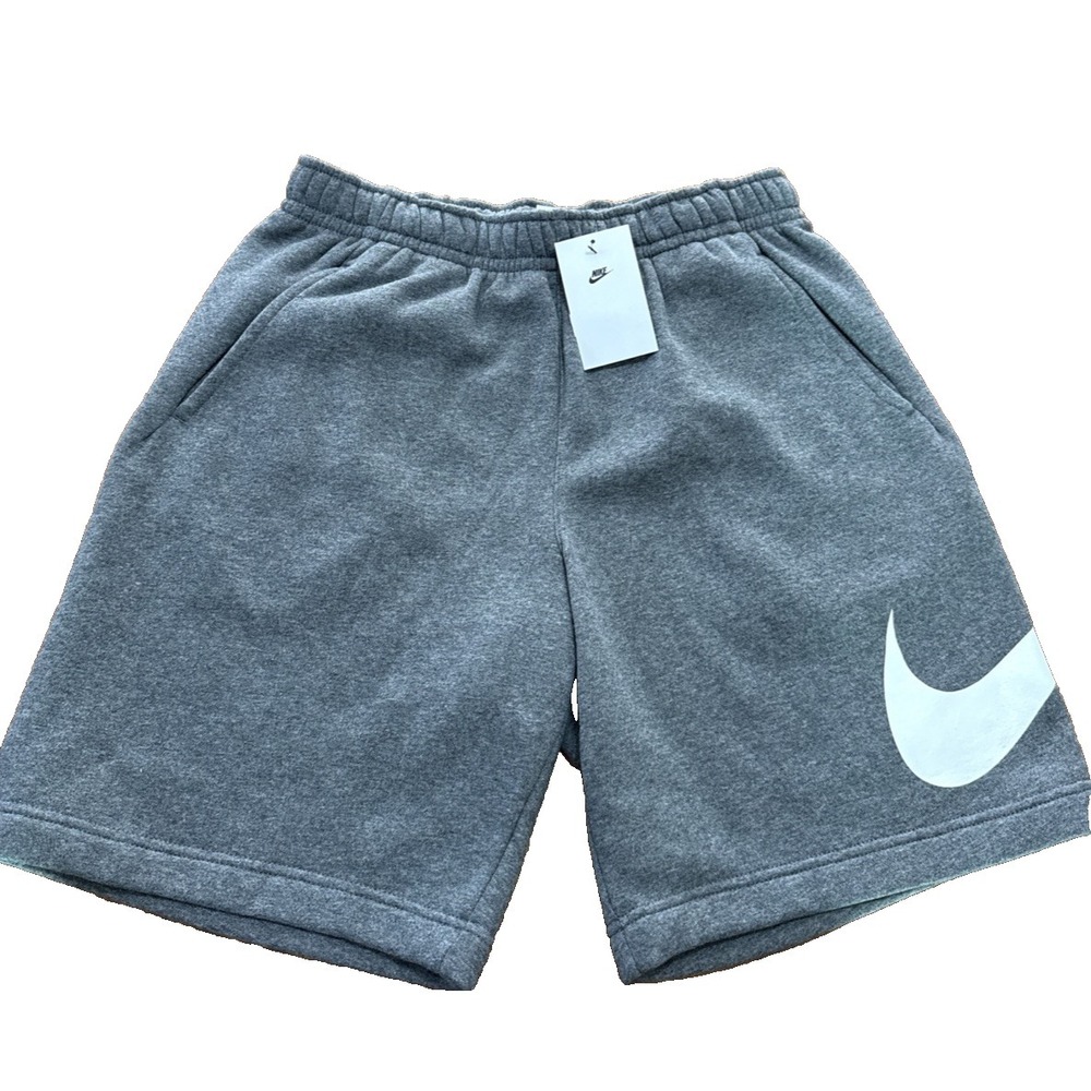 Nike Men's Charcoal Heather/White Club Graphic Shorts Heavy Knit M NEW TAGS